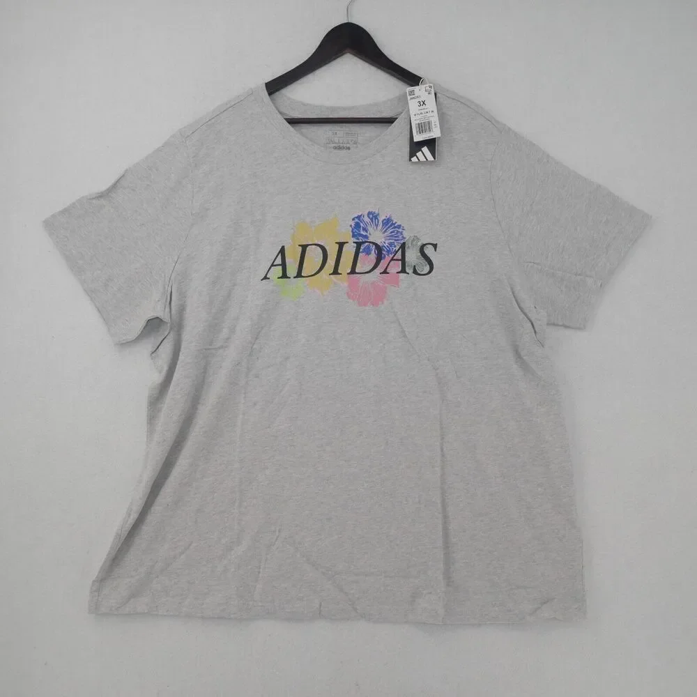 NEW Adidas Women's 2x Gray Floral Logo Graphic Tee Short Sleeve Shirt - Picture 2 of 6